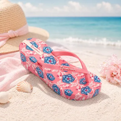 Produktbild von 82284Ipanema Damen Plateau Sandalen pink/weiß – Floral Sommer Schuhe Gr. 40 – bequeme Badeschuhe mit Blumenmuster (Eine Nummer größer bestellen)