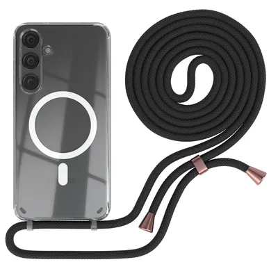 Produktbild von EAZY CASE - Handykette kompatibel mit Samsung Galaxy S24 Plus Kette zum Umhängen Stoßfest Handyhülle für Galaxy S24 Plus Silikon Hülle mit Band Handytasche Transparent in Schwarz - Clips in Rose