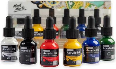 Produktbild von Mont Marte Premium farbige Acryltinte Set, 6 x 20ml, PP Verpackung