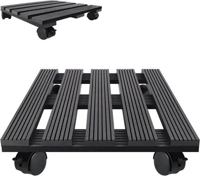 Produktbild von Set aus 2 Blumenwalzen mit 360-Grad drehbaren Rädern und Transportpallets für Blumen und Pflanzen, max. 100 kg Tragfähigkeit, dunkelgrau.