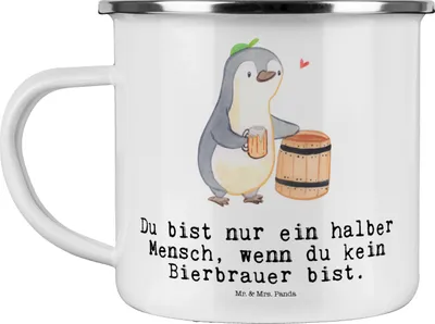 Produktbild von Mr. & Mrs. Panda Teetasse Bierbrauer Herz - Weiß - Geschenk, Bierfass, Pott, Teebecher, metallbecher, Emaille Tasse, Biertrinker, Haferl, Hobbybrauen
