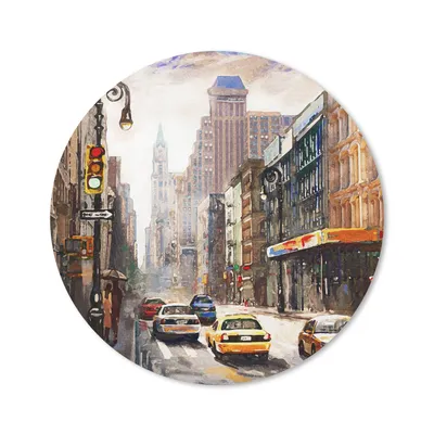 Produktbild von MuchoWow® Mauspad Mousepad Gemälde - Stadt - Auto - Öl 30x30 cm - Mousepads - Maus Mat - Pad - Mausunterlage - Tischunterlage - Schreibtischmatten