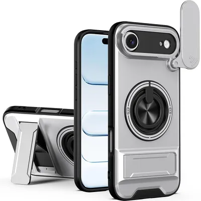 Produktbild von Magnetisch Hülle für iPhone Air Militär Stoßfest Hülle mit Dia Kameraschutz und Ringhalter Ständer Silber