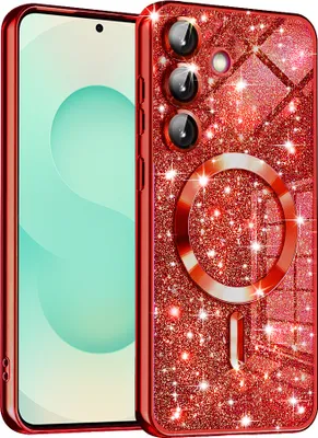 Produktbild von Techsuit Luxury Glitter Back Cover Hülle mit MagSafe für Samsung Galaxy S25 Plus - Rot