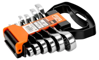 Produktbild von Bahco kurzer Knarren Ring Maulschlüssel Satz Maul / Ratsche 8- 19 mm, 6-teilig