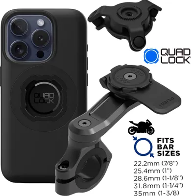 Produktbild von QUAD LOCK Motorrad Lenker Handyhalterung PRO + Vibrationsdämpfer + MAG Hülle für iPhone 15 Pro Max