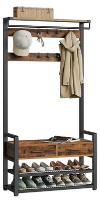 Produktbild von Garderobenständer mit Schuhbank – Flurregal – 30 x 80,4 x 181,6 cm – braun/schwarz