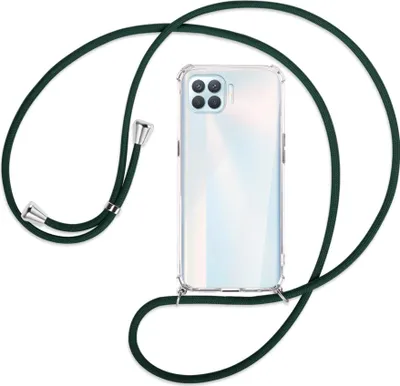 Produktbild von Handykette Backcover-Schutzhülle mit Band (Metall silberfarben) für Oppo A93 - dunkelgrün