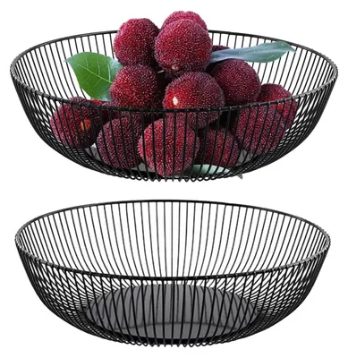 Zdjęcie produktu dla Omgoods - Zestaw 2 koszyków na owoce, czarny, metalowy, wymiary 28x15,5 cm