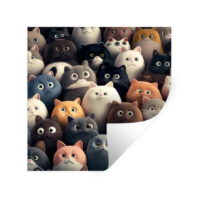 Produktbild von MuchoWow® Wandtattoo Wandsticker Wandaufkleber Katze - Tiere - Katze - Muster - Junge - Mädchen 100x100 cm Selbstklebend und Repositionierbar - Wierderverwendbar - Selbstklebend