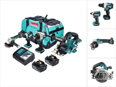 Produktbild von Makita DLX 4156 TX1 Akku Kombo Kit 18 V DDF 486 + DGA 504 + DHS 660 + DTD 153 + 2x Akku 5,0 Ah + Ladegerät + Tasche