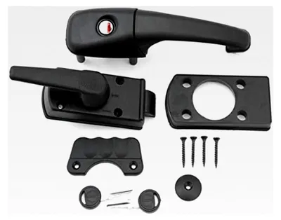 Produktbild von Türschloss Türriegel für Wohnwagen, Wohnmobil, Caravan und Boot FF-System schwarz komplett