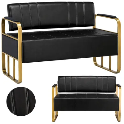 Produktbild von Sofa Couch für Salon Wartezimmer Praxis 2-Sitzer goldener Rahmen 120cm