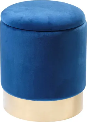 Produktbild von Hocker - Dunkelblau - Goldgelb - Ø 31 cm - Samtbezug - mit abnehmbarem Deckel