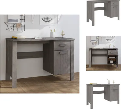 Produktbild von vidaXL Schreibtisch HAMAR Hellgrau 113x50x75 cm Massivholz Kiefer - Schreibtische
