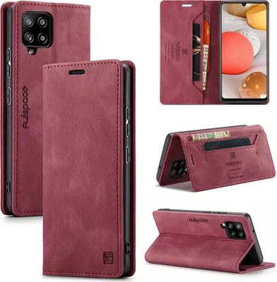 Produktbild von Samsung Galaxy A42 5G Brieftasche Hülle, Retro Kunstledertasche Stand Schutzhülle für Samsung Galaxy A42 5G Rot