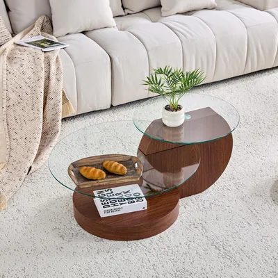 Produktbild von okwish Couchtisch Wohnzimmertisch - Mehrstufiges Ablagekonzept - Sicherheitsglasplatte - Walnussholzoptik Wohnzimmer,Walnussholz Maserungsoptik