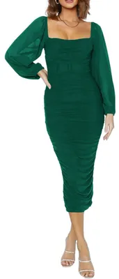Immagine prodotto di Solidchoice - Abito da festa lungo da donna con maniche lunghe e scollo a collo quadrato