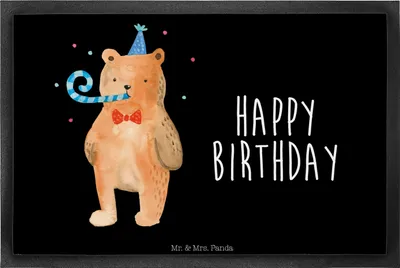 Produktbild von Mr. & Mrs. Panda Schmutzfangmatte Bär Geburtstag 40 x 60 cm - Schwarz - Geschenk, Teddy, fußmatte, Gummimatte, Türvorleger, Glückwunsch, Bodenvorleger, Happy Birthday