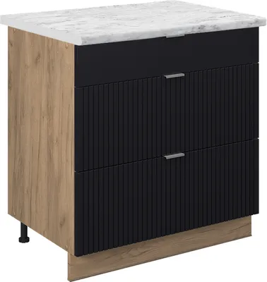 Produktbild von Küchenunterschrank Vicco Fame-Line Schwarz gestreift 80 cm mit 3 Schubladen, AP Marmor, Model 50909