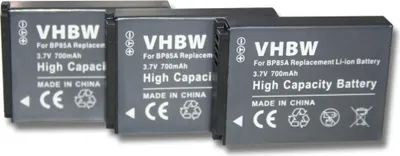 Produktbild von vhbw 3x Akku kompatibel mit Samsung ST200, WB210, ST200F, PL210, SH100 Kamera (700 mAh, 3,7 V, Li-Ion)