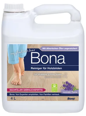 Produktbild von Bona Parkettreiniger Nachfüllkanister 4 L, gebrauchsfertiger und streifenfreier Reiniger für Holzböden mit Lavendel-Thymian Duft