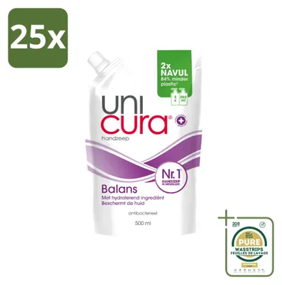 Immagine prodotto di 25 flaconi di sapone liquido antibatterico per le mani Unicura Balans, da 500 ml - confezione risparmio - 25 pezzi