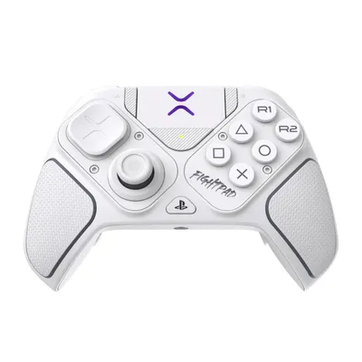 A white gaming controller is shown against a white background.