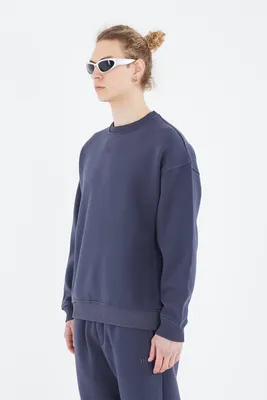 Produktbild von Basic Sweatshirt Oversize Fit Pullover Uni M Dunkelblau