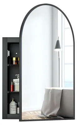 Produktbild von Badezimmerspiegel mit Schrank Bogen, Schwarz, 50 x 12 x 76 cm