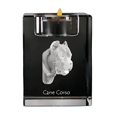 Produktbild von Cane Corso, Italienischer Corso-Hund, Cane di Macellaio - Kerzenhalter mit Hundefoto, Teelichthalter aus Kristall, personalisiertes Geschenk der Marke Art-Dog