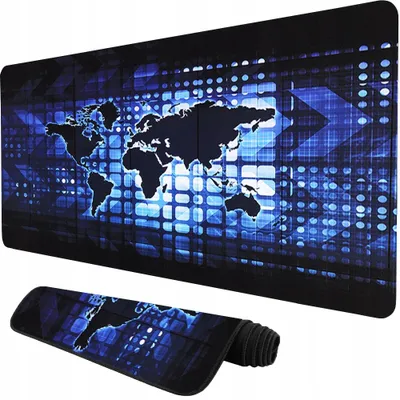 Produktbild von Mauspad mit Weltkarte 80x30 cm Schwarz Blau für Laptop und Gaming