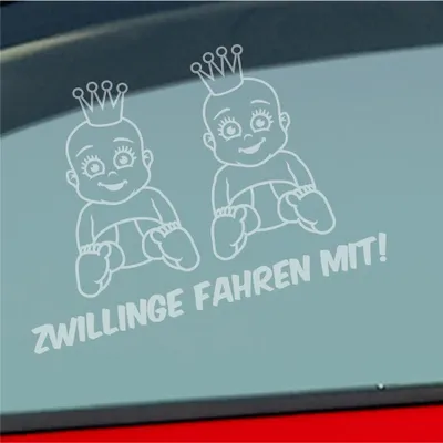 Produktbild von Auto Aufkleber Zwillinge fahren mit! Lustig 28x19 cm Milchglas Sticker Heckscheibenaufkleber