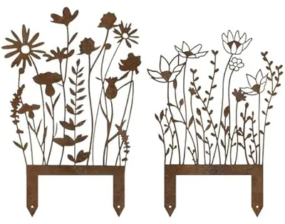 Produktbild von Gartenstecker Rost Blumenstecker 2 Stück Gartendeko Rost Deko Garte Frühlingsdeko Rosts Deko für Garten Rasen Hof Balkon Blumentopf Frühlings Dekos
