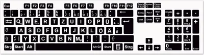Produktbild von Tastaturaufkleber Deutsch I Schwarze Tastaturaufkleber mit weißen Buchstaben I 8 x 8 mm I für PC und Laptop - Perfekter Ersatz für jedes Keyboard I hin184