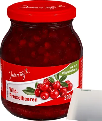 Produktbild von Jeden Tag Wild-Preiselbeeren (390g Glas) + usy Block