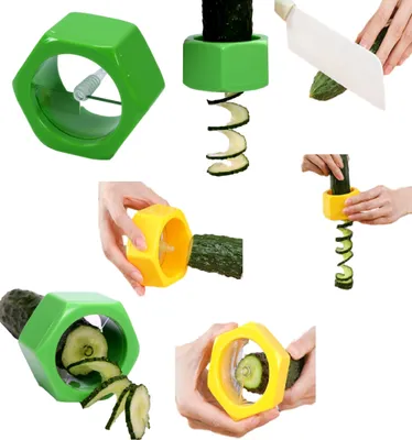 Image de lot de 2 râpes à concombres coupe-spirales coupe-légumes manuel coupe-concombres coupe-courgettes couleur - 1x vert + 1x orange