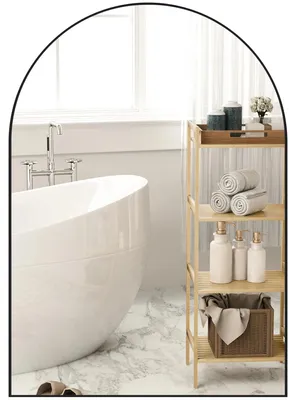Obrázek produktu pro Zrcadlo do koupelny – nástěnné zrcadlo – zakřivený tvar – hliníkový rám – dekorativní – 50 x 70 cm – černá barva