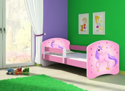 Produktbild von ACMA Jugendbett Kinderbett Junior-Bett Komplett-Set mit Matratze Lattenrost und Rausfallschutz Rosa 17 Pony 180x80