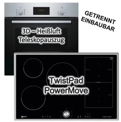 Produktbild von Herdset Bosch Einbaubackofen 3D-Heißluft Teleskopauszug + Neff Induktionskochfeld 80cm Flexinduktion TwistPad®