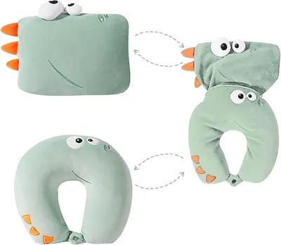 Imagen del producto de Almohada para el cuello para niños, 2 en 1, ajustable, en forma de U, de felpa, ideal para coche y avión