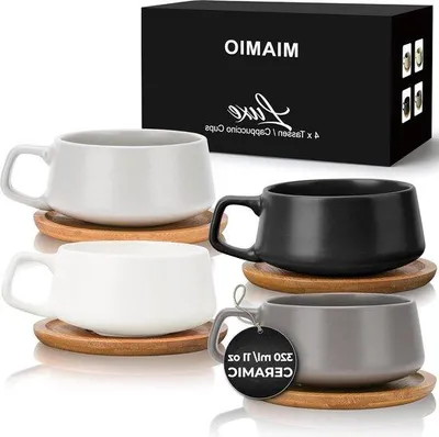 Immagine prodotto di Servizio da caffè in Vetroceramica con 4 tazze e piattino - Tazza da cappuccino - Collezione