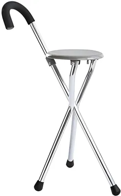 Produktbild von PolkaHome® Gehstock mit Sitz – multifunktionaler Metallstock, klappbar, 100 cm Höhe, Grau