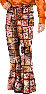 Image de Smiffys - Pantalon imprimé "60s" pour homme, crocheté, costume, évasé SM3469 (XL) (Marron)
