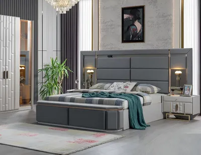 Obrázek produktu pro Ložnice Kompletní postel 2x Noční stolky nábytek Set nábytku Nábytek