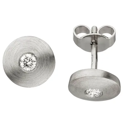 Produktbild von Ohrstecker Ohrringe runde Plättchen mit 2 Diamanten Brillanten 950 Platin, matt
