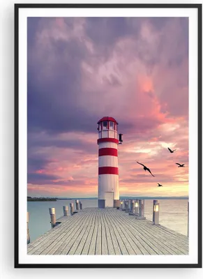 Produktbild von Gerahmtes Poster - Schwarzer Rahmen - Laterne Meer Küste - 70x100 cm - Wand Bild - Wanddeko - Wandbilder - Kunstposter - Wandposter - Bilderrahmen - Bilder - Kunstdruck - P2BPA70x100-4978