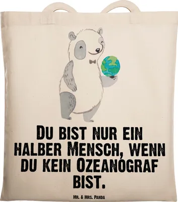 Produktbild von Mr. & Mrs. Panda Jutebeutel Ozeanograf Herz - Transparent - Geschenk, Studium, Naturwissenschaftler, dokumententasche, Shopping Tasche, Witzig, Tote Bag, Lustig, Spruch