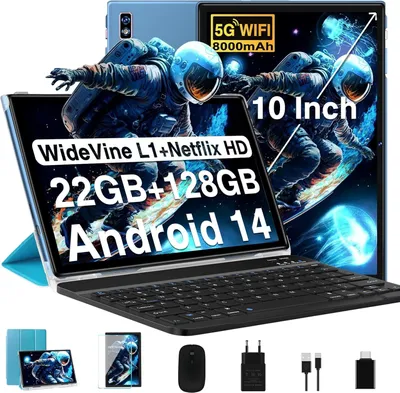 Produktbild von 2025 Aktuelles Tablet 10 Zoll Android 14 Tablet, 22GB RAM + 128GB ROM/1TB TF, Octa-Core, 2.0GHz, 5G 2.4G WiFi, BT 5.0, 8000mAh, Widevine L1.8+5MP, AGPS,