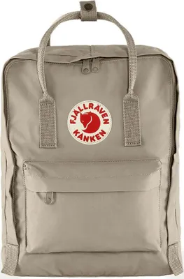A front-facing view of a gray backpack.